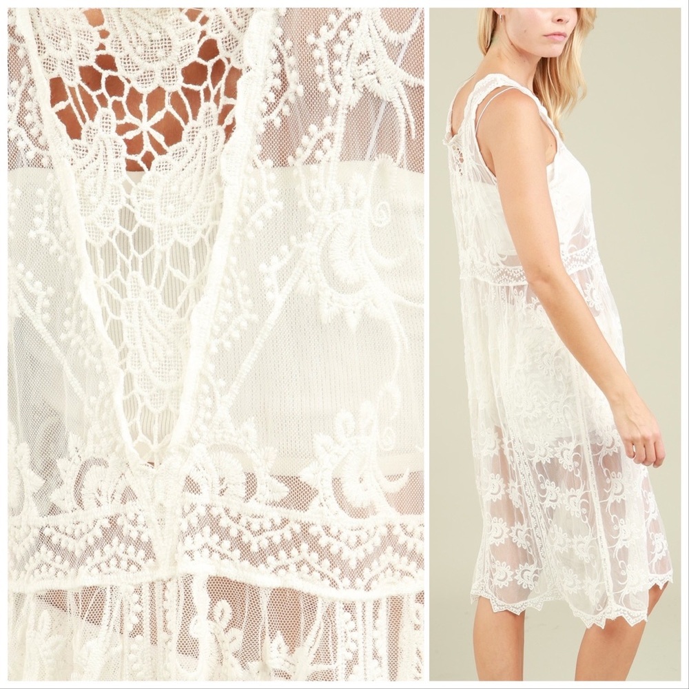 POL Naomi Ivory Lace Cover up Kimono Dress - Picture 3 of 16